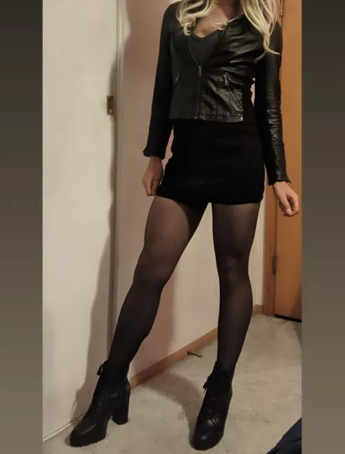 Leather jacket and a right black dress by MissDarediva