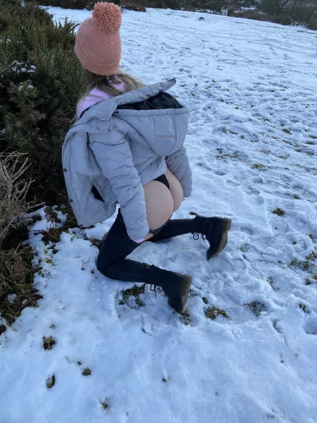 leggings down to show off her cute little butt in the snow by rpfor