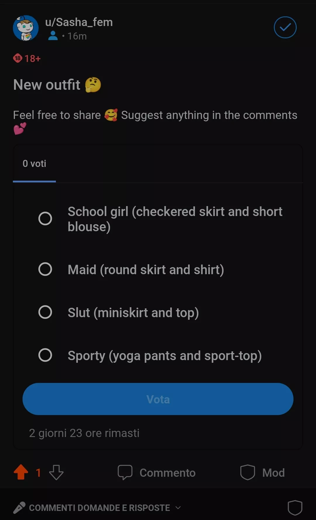 Less than 24h left, make me regret this! posted by Sasha_fem