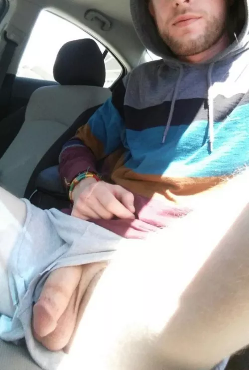 Letting it hang out in my car by Marjohh