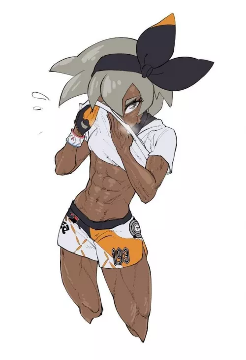 LF Color Source: 1girl, abs, Bea_(Pokemon), Dark_skin, Shirt_lift by ykcudym