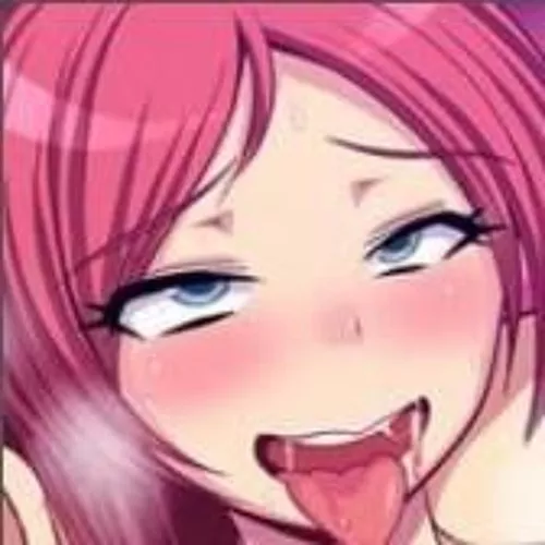 LF Color Source: 1girl, ahegao, blue eyes, blush, breath, close up, drool, eyebrows visible through hair, face, open mouth, pink/red hair, saliva trail, steam, tongue out, upper teeth by HentaiSource_Archive