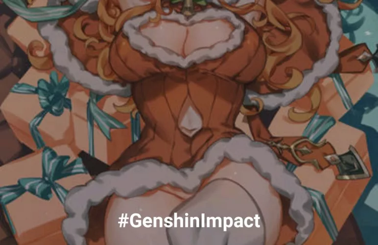 LF Color Source: 1girl, big breasts, cleavage, stockings, curly hair, gifts, presents, lying on presents, Santa cosplay, Christmas costume, orange hair by Legitimate-Poetry604