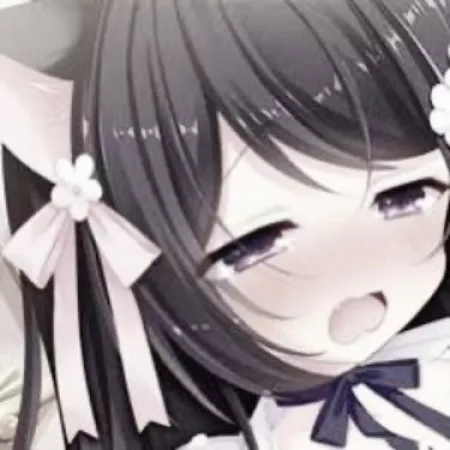 LF color source: 1girl, black hair, catgirl, five shape flower, long hair, multiple ribbons by toneonis