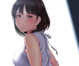 LF Color Source: 1girl, black hair, short hair, gray eyes, looking at viewer, looking back, apron posted by OsamasSugarBaby