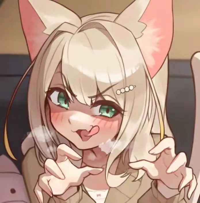 LF Color Source: 1girl, blond hair, fox girl, green eyes, licking, steam, tongue out posted by nogaesallowed