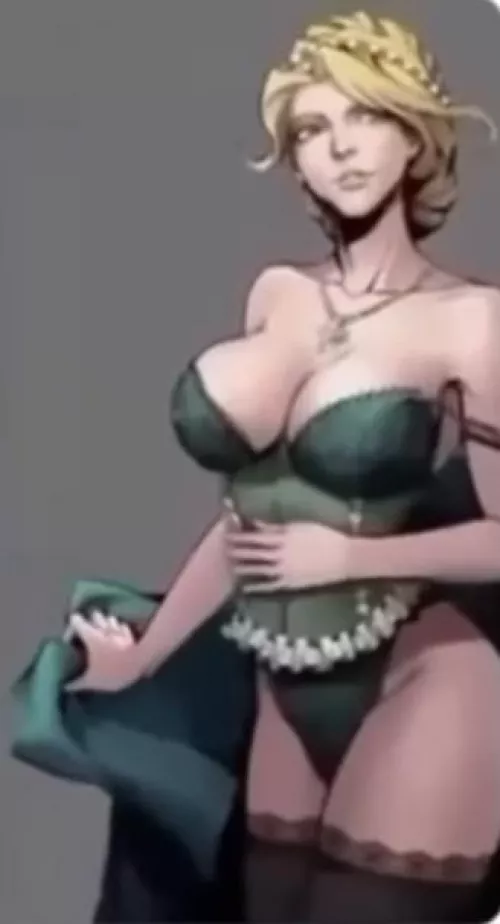 LF Color Source: 1girl, blonde, corset, green dress by Z3r0Bl4ze