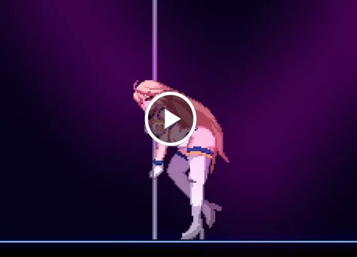 LF Color Source: 1girl, blonde, long hair, red eyes, pole dance, 8bits, thigh boots by Kevinrealk