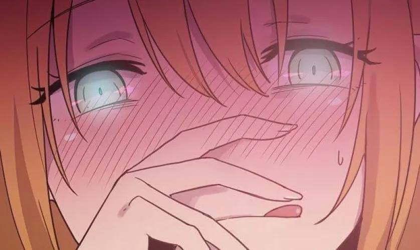 Lf color source: 1girl, blushing, sticking out tongue, glowing eyes, hands on face, orange hair by XxHummingSwordzmenxX