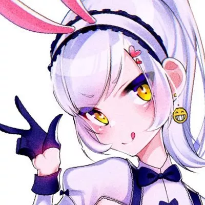 LF color source: 1girl, bunny ears, yellow eyes, white hair, long hair, licking, heart hair pin, earring, smiley face earring, tongue out, v finger sign, three finger out, white background posted by gmdragon
