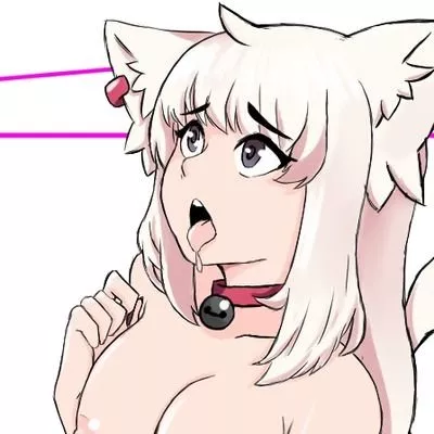 LF Color Source: 1girl, cat ears, tongue out, saliva, white hair, choker, gray eyes, ear ring, nipples, neck bell, cat girl, looking up posted by kapis_br