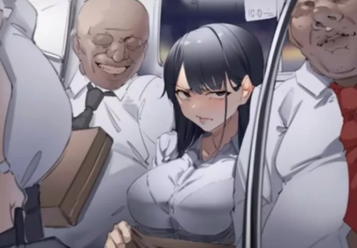 LF Color Source: 1girl, confused, scared, black hair, ugly bastard, train, clothed, smile by velllvvv4