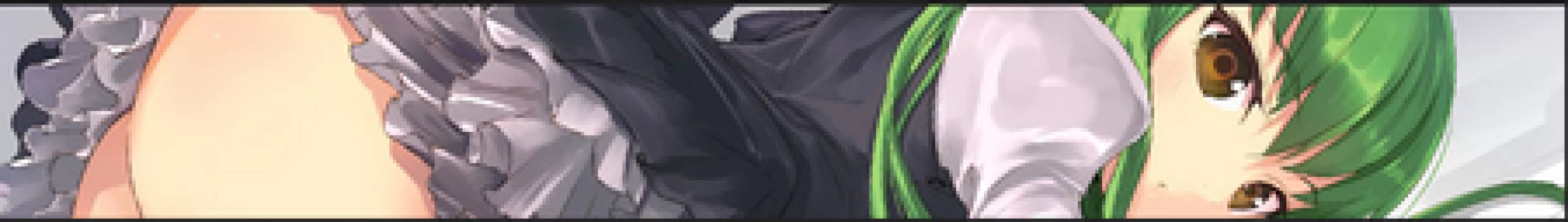 LF color source: 1girl, crop, green hair, brown eyes, skirts, long hair, thigh, frills by gmdragon