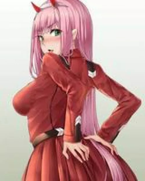 LF color source: 1girl, Darling in Franxx, zero two, fully clothed, long hair, pink hair, headband, horns, side boob, looking at audience, hand on butt, turn backside by gmdragon