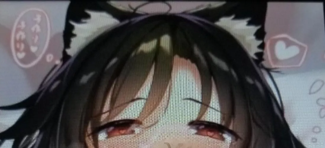 LF Color Source: 1girl, heart shape, black hair, cat ear,ls, white fur in ears, dialogue box, foreign text, Japanese text, red eyes, frowning eyebrows by Legitimate-Poetry604