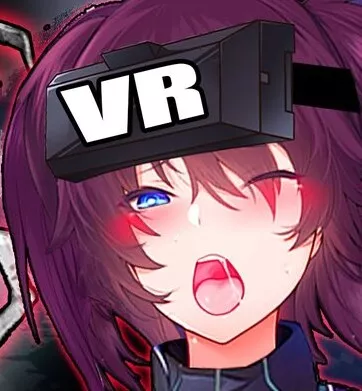 LF color source: 1girl, mouth open, one eye closed, blue eyes, saliva, saliva trayl, purple hair, black hair, hair between eyes, blush, ahegao, VR, vr headwear posted by gmdragon