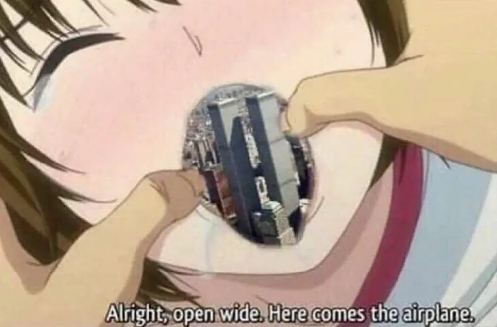 LF color source: 1girl, open mouth, 1boy, alright , -“open wide. Here comes the airplane” posted by ZoBoomDa