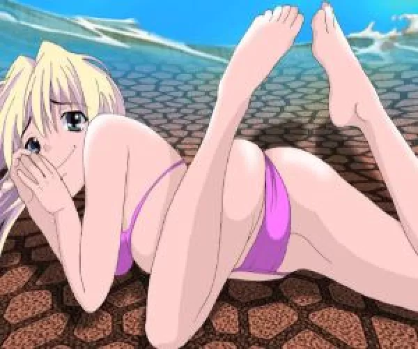 LF color source: 1girl, pink bikini, white hair, long hair, smile, lying down, leg bend by gmdragon