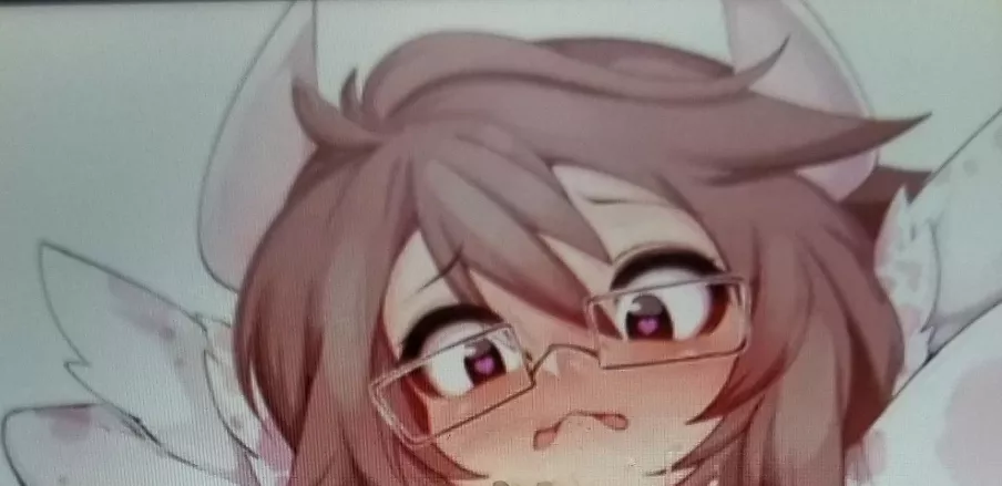 LF Color Source: 1girl, pink hair, arms behind head, scared face, frown, red eyes, animal horns, glasses, blush posted by Legitimate-Poetry604