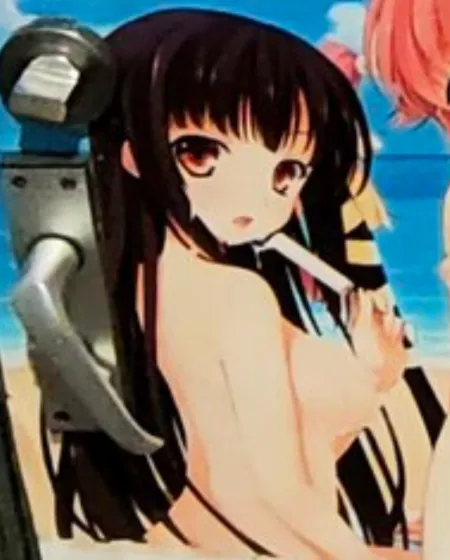 LF Color source: 1girl, pink hair, black hair, popsicle, large breasts, long hair, water, beach open mouth, nipples by Findinghentai