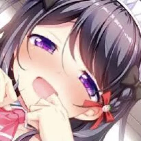 LF Color source: 1girl, red ribbon, purple eyes, 2 black ribbons, white hat, blush