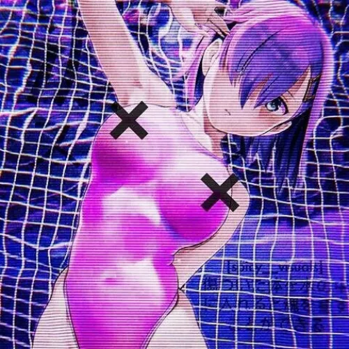 LF color source: 1girl, re-zero, rem, x, cross, short hair, swimsuit, hair cover eye, behind back, blue background by gmdragon