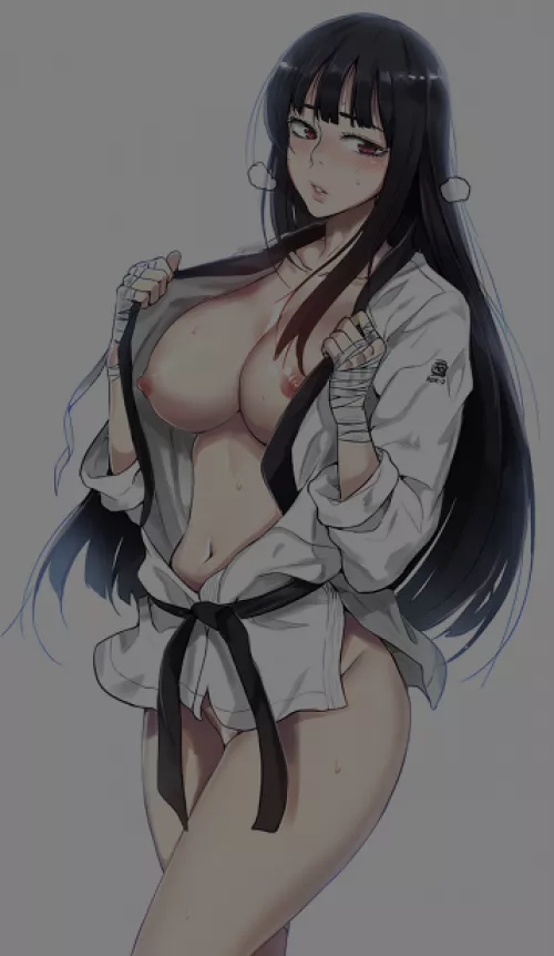 LF Color Source: 1girl,manwha,long hair,black hair,karate gi,handwraps,karate gi,half nude by OsamasSugarBaby