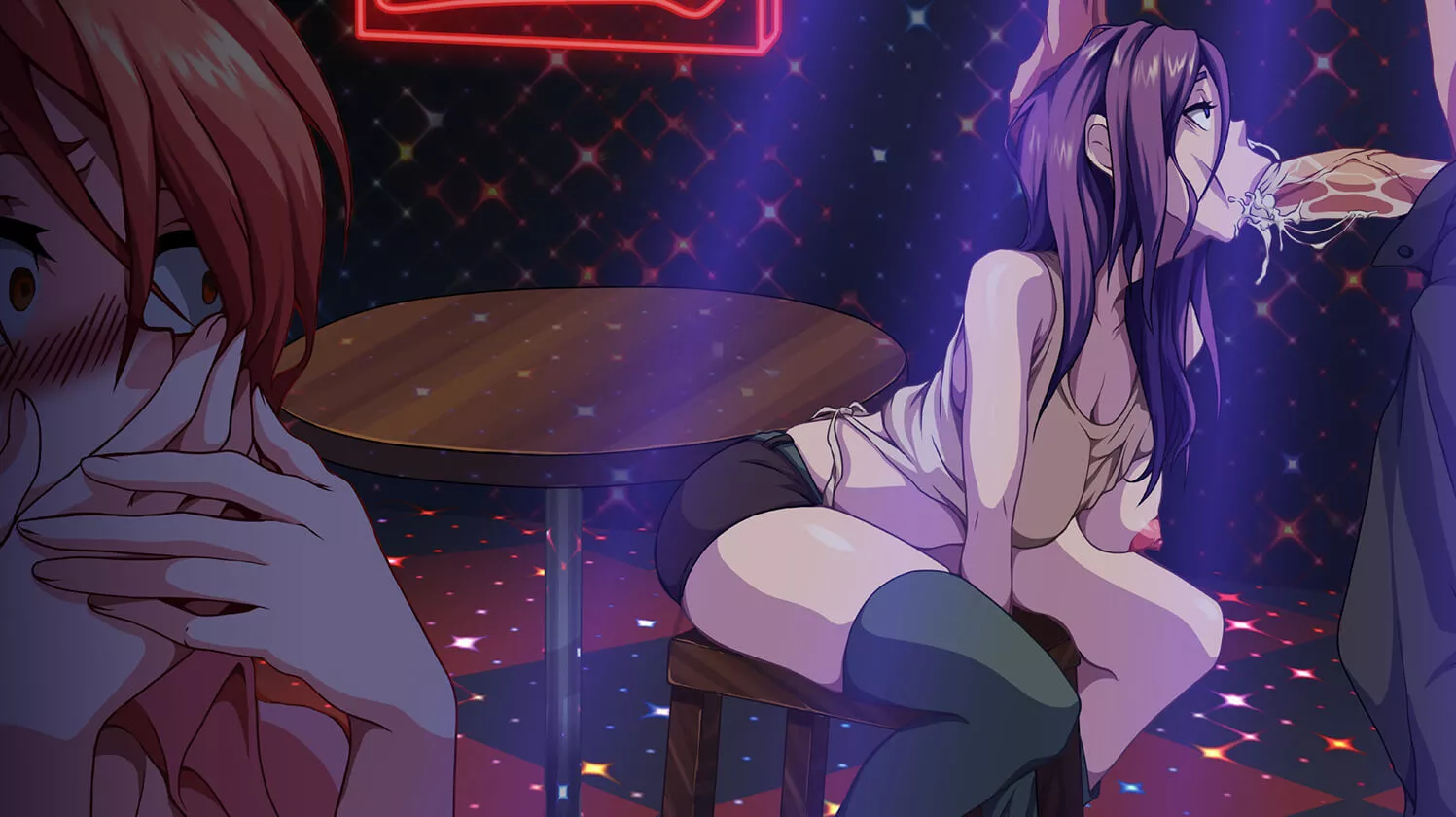 LF Color Source: 2girl, blowjob, surprise, bar, purple hair, red hair posted by Eddard8