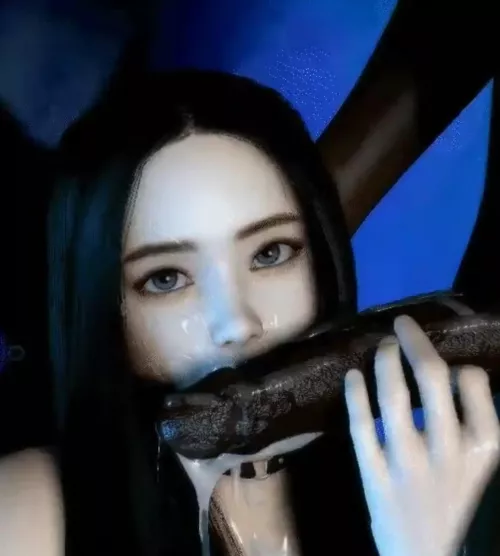 LF Color Source: 3d, interracial, dark skin, looking at viewer, black hair, choker, long hair, hand on penis, cum on face, cum on penis, grey eyes(?) by bigppman123456