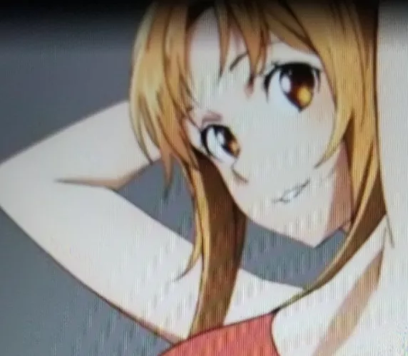 LF Color Source: Asuna (SAO), Armpits, Orange bikini, smile, orange hair, hands behind head, looking at viewer, golden eyes by Legitimate-Poetry604