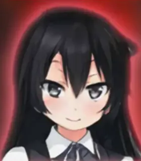 LF Color Source: black hair, 1girl, blushing, smiling, long hair, school uniform(?), black eyes, red background posted by bigppman123456