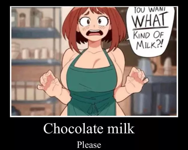 LF Color source: Boku no hero academia, Ochaco Uraraka, “You want what kind of milk?”, boobs, apron by Vakthund321