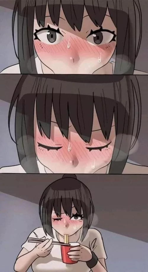 LF Color Source, Brown Hair, Black eyes, White shirt, Black Wrist Band (Girl sucking on noodles) by Aniconomics