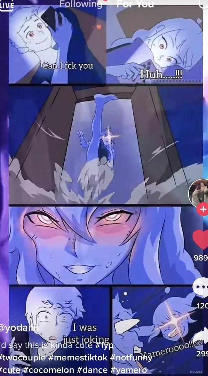 LF color source: “can I fck you, huh…!!!, I was just joking, yamerooo!!!” 1girl, flat chested, open mouth, black T-shirt, blush, smile posted by ExpensiveMirrorSex