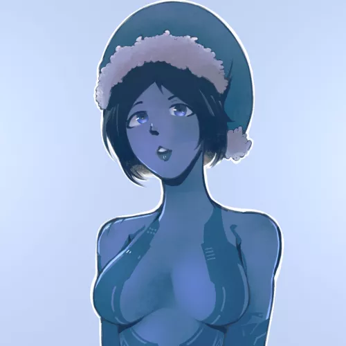LF Color Source: Cortana?, Blue Skin, Blue Hair, Markings, Santa Hat by ChangeableFeedback