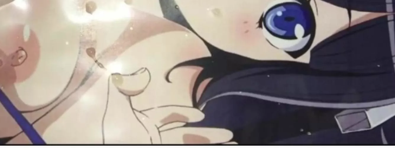 LF Color Source: Hestia, 1girl, breast, nipple, blue eyes, black hair, hand visible, hands holding blue string, blue string on breast by Legitimate-Poetry604