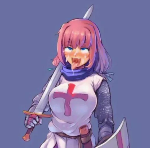LF color source: knight, sword, shield, cum on face, pink hair, ahego by SnooDoggos5139