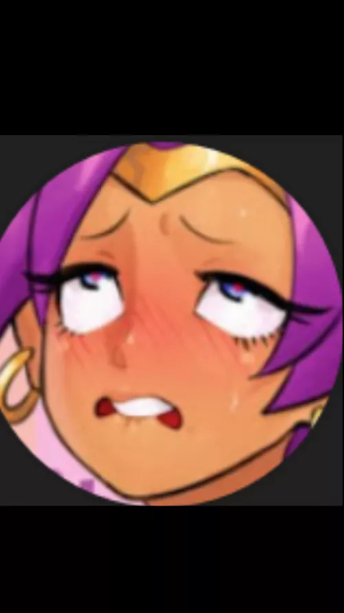 LF color source: purple hair, eyes up, lip biting, blush, sweating, ear ring by IMTHEREALSKEPPY