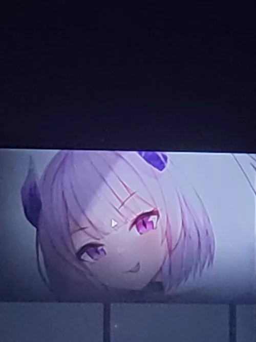 LF color source: purple hair, horrible quality, horns, purple eyes, tounge out, headshot by CastTheFirstStone_