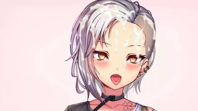 LF Color Source: White hair, Punk Female Hairstyle, Cum on Face, Cum on hair, Blush, Open mouth, Tongue out, Choker, Fair skin by Reality_False