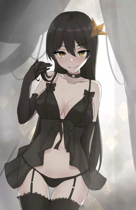 LF Color source: Yellow hair decor, black lingerie, black hair, yellow eyes, garter belt, black gloves. by toaXty1