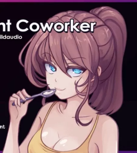 LF Color Source: Yellow Tank Top, Light Blue Eyes, Bare Shoulders. Brown Hair, 1girl, Spoon, Ponytail