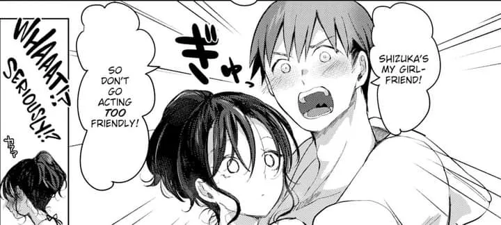 LF Mono source: 1boy, 1girl, “Shizuka’s my girlfriend! So don’t go acting too friendly!”, blush, black hair, open mouth, dyed hair, possibly licensed, bikini posted by SpeakAndIShallBe