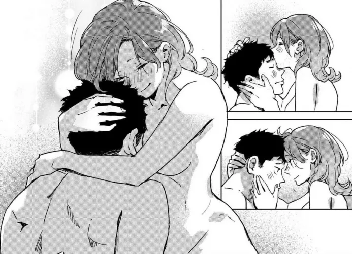 LF mono source: 1girl, 1boy, forehead kiss, forehead touch, hugging, blushing, smiling, girl on top by Guantanamo_Bae_