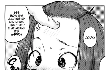 LF Mono Source: 1girl, 1boy, forehead, shorthair, see how it's jumping up and down like that? that means it's happy!, badly cropped posted by braindeadscumbag