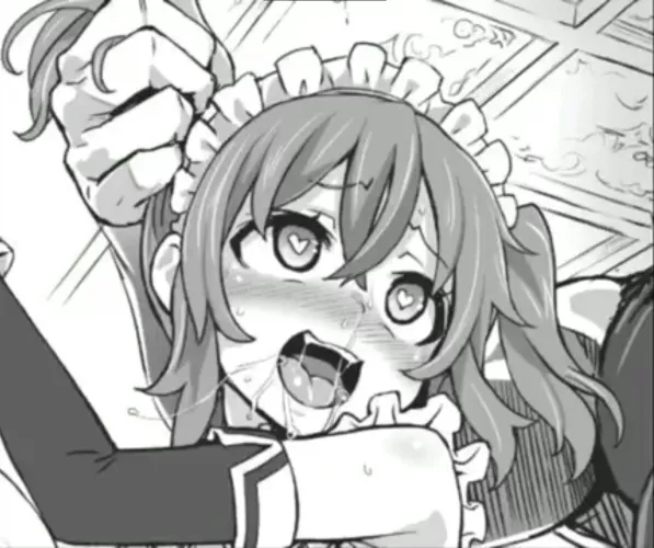 LF Mono Source: 1girl, 1boy, muscle, Twintails, Ahegao, Maid, hair grab, heart eyes, blushing, saliva, ceiling, by MythicalHaven