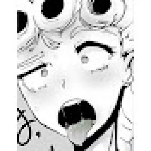 LF mono source: 1girl, ahegao, crop, face, short hair, saliva trails, mouth open, tongue, upper teeth by gmdragon