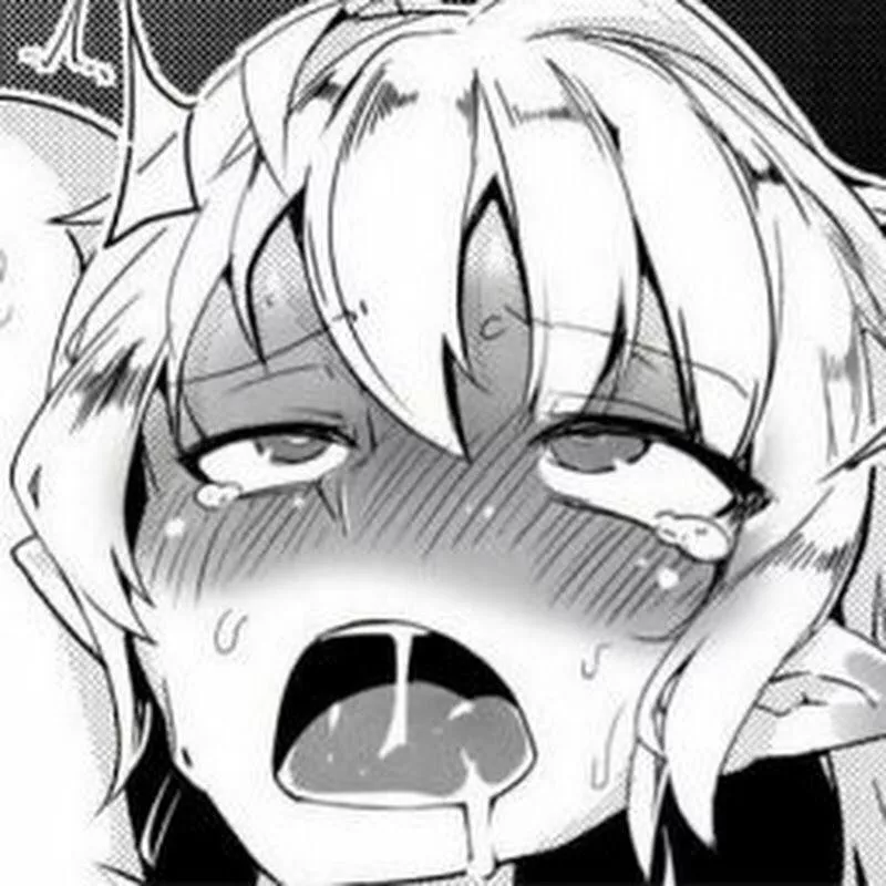 LF mono source: 1girl, ahegao, pointy ears, blush, drool, short hair, white hair, tears, sweat posted by jakenoperoper