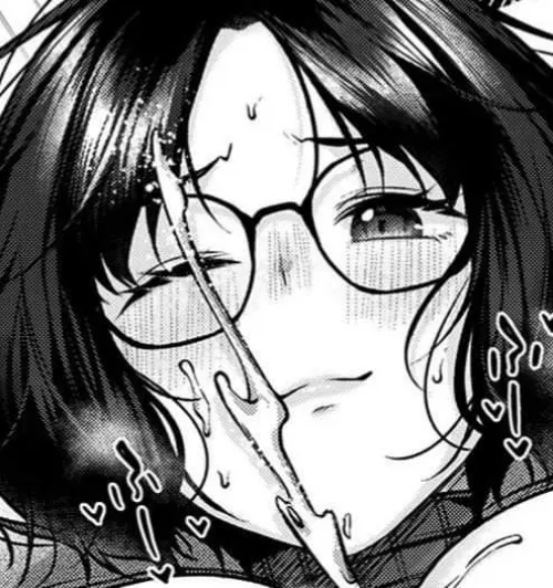 LF Mono Source: 1girl, black hair, short hair, glasses, one eye closed, cum, sweater, SFX by Skikdo