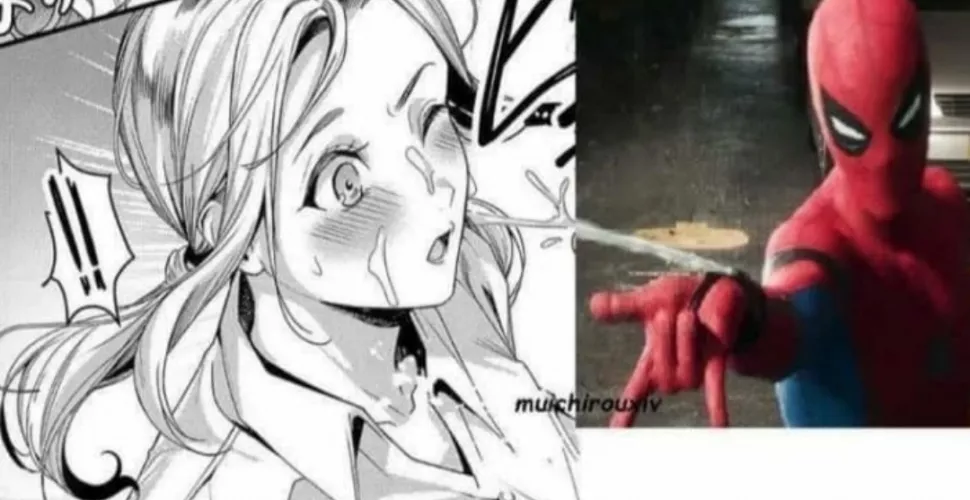 LF Mono Source: 1girl, blush, cumshot, facial, one eye closed, ponytail, spiderman by AaronNCB